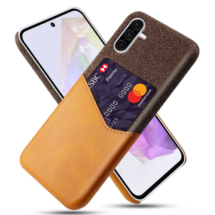 For Samsung Galaxy A36 5G Case PU Leather Cloth Texture Hard PC Phone Cover with Card Holder - Orange - 1