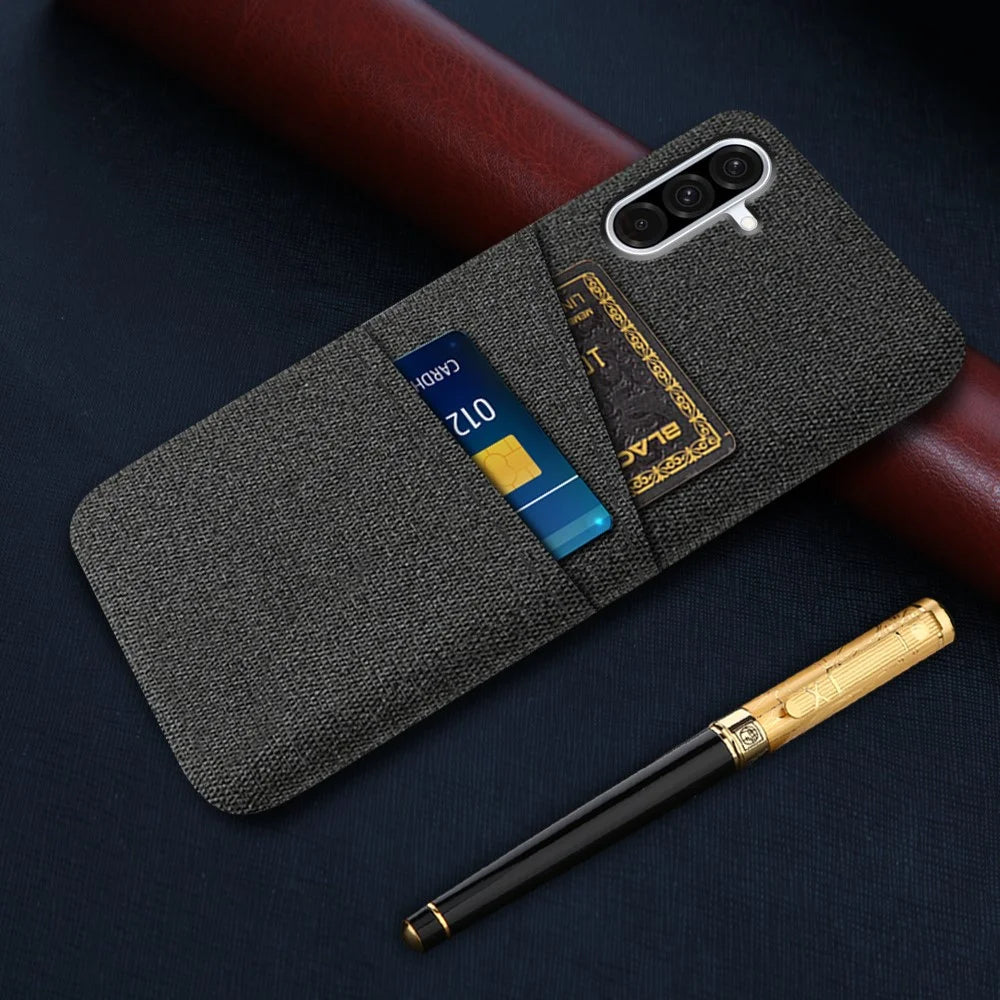 For Samsung Galaxy A36 5G Case Cloth + Hard PC Phone Cover with Dual Card Slots - Black - 5