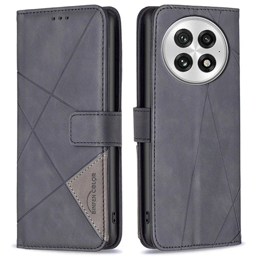 BINFEN COLOR For OnePlus 13 Phone Cases Wallet Stand Geometry Imprint Leather Cover - Black - 1