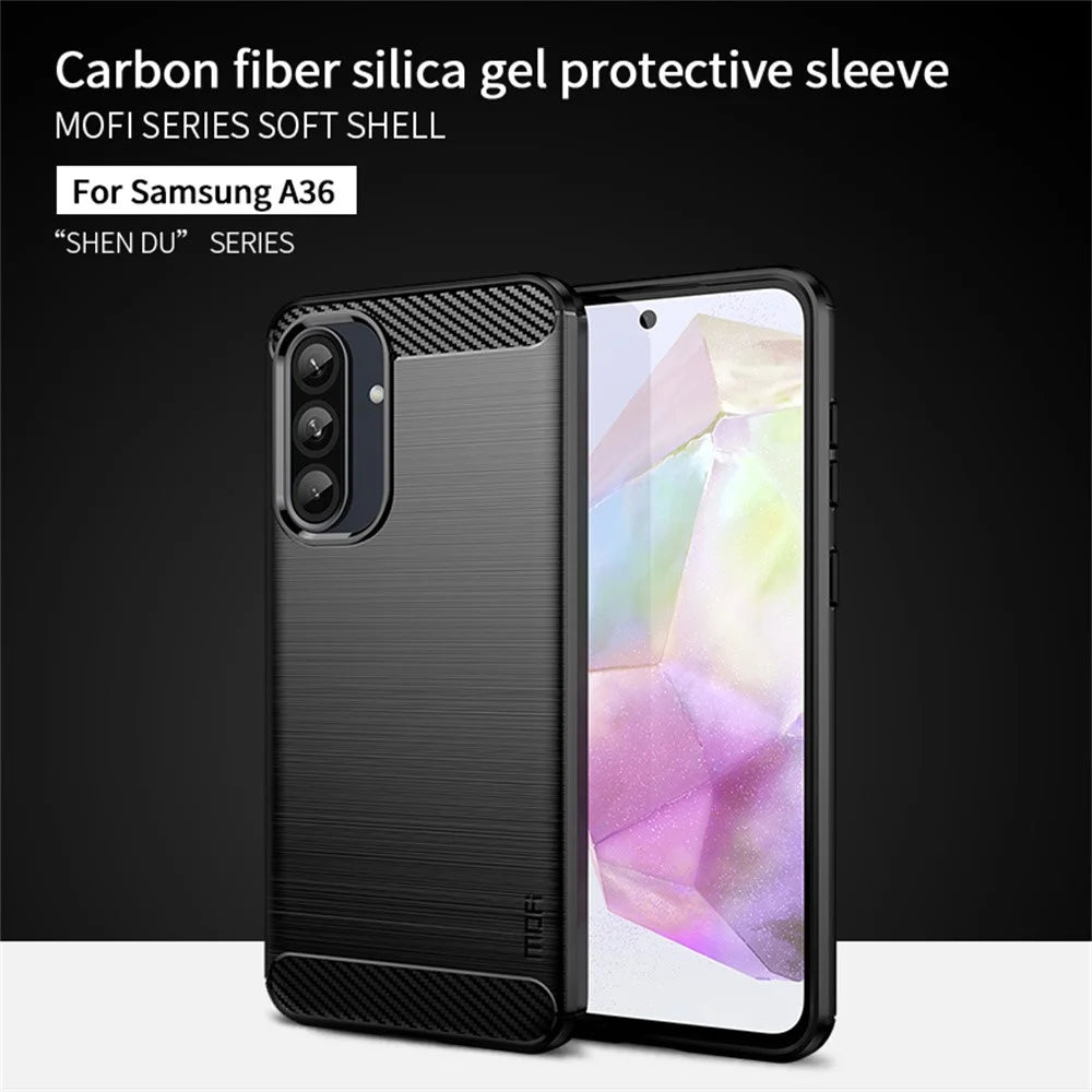 MOFI JK TPU Series-1 For Samsung Galaxy A36 5G Case Carbon Fiber Texture TPU Soft Phone Cover - Black - 3