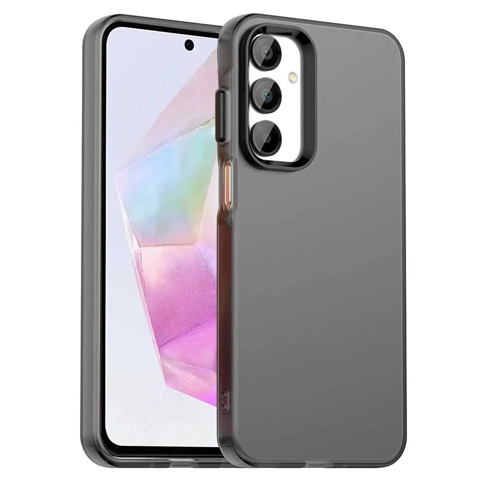 For Samsung Galaxy A35 5G Case PC+TPU+PET Matte Anti-Drop Phone Back Cover - Black - 1