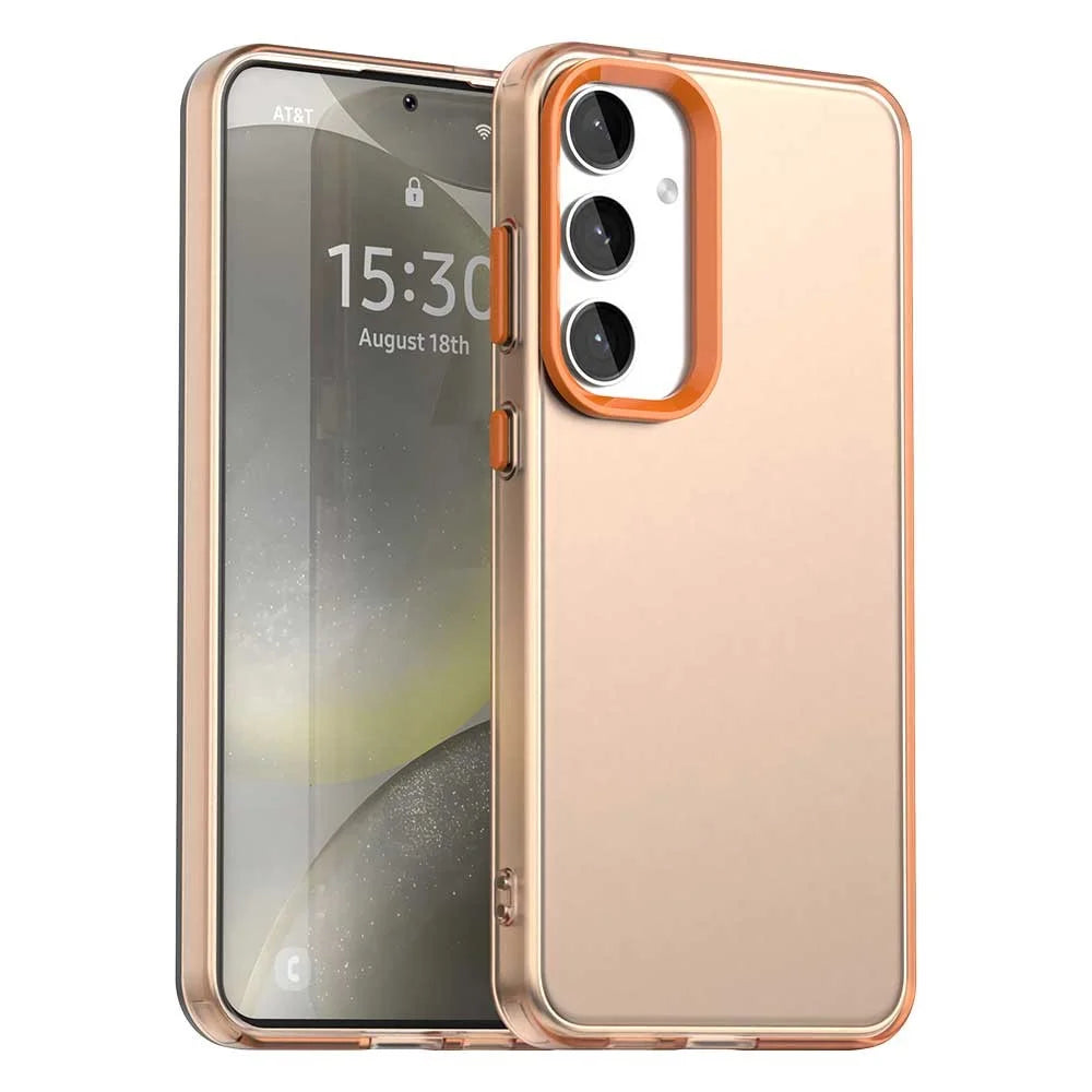 For Samsung Galaxy S25 / S24 Case PC+TPU+PET Matte Anti-Drop Phone Back Cover - Orange - 1