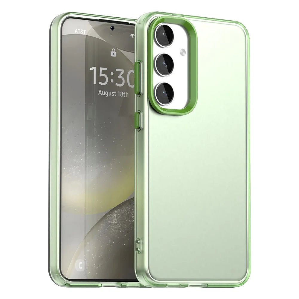 For Samsung Galaxy S25+ / S24+ Case PC+TPU+PET Matte Anti-Drop Phone Back Cover - Green - 1