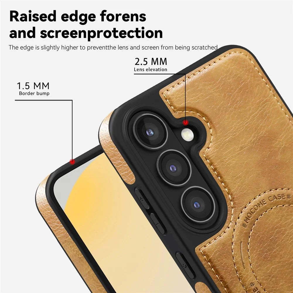 For Samsung Galaxy S24 FE Magnetic Case with Folded Kickstand PC Silicone Leather Phone Back Cover  - Brown - 5