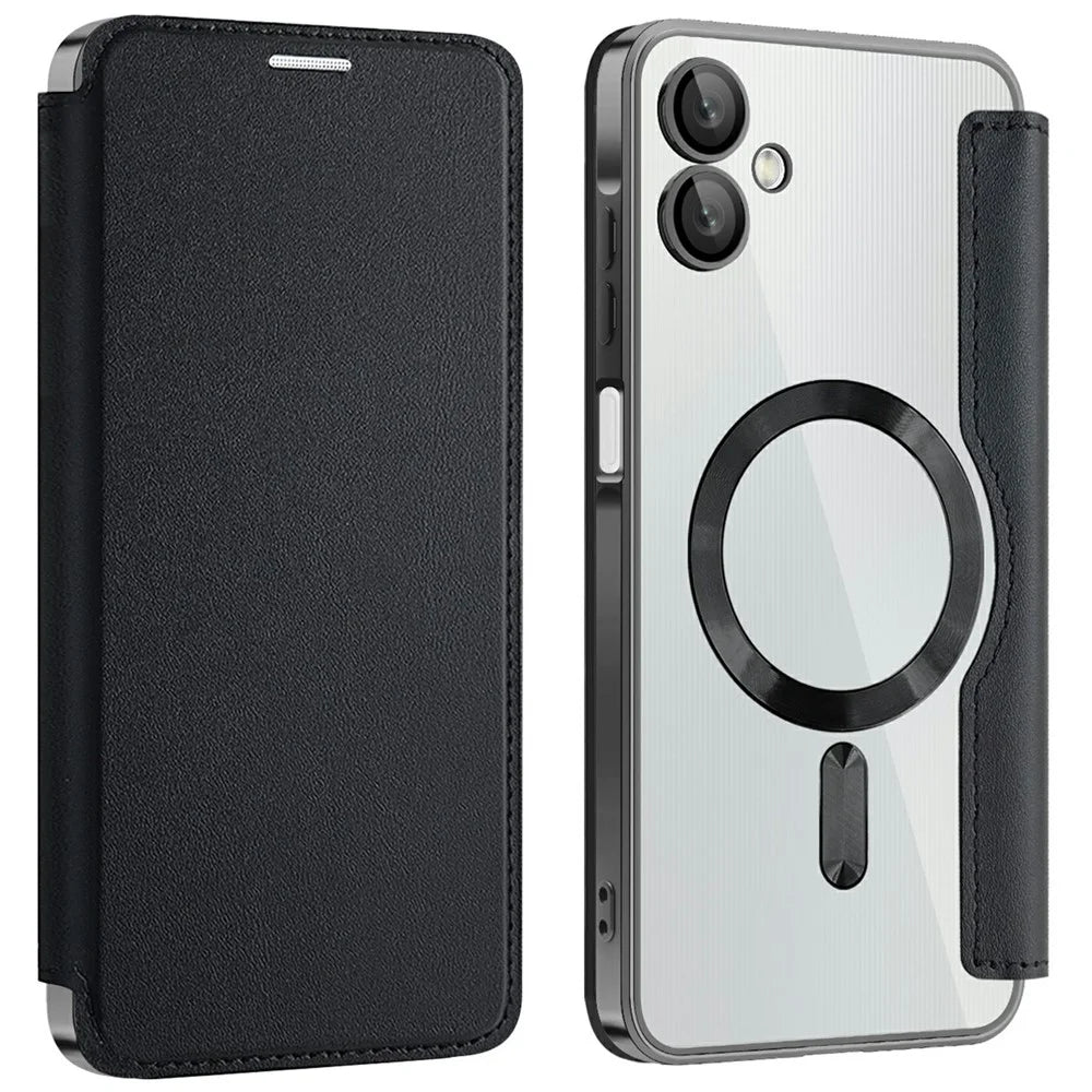 For Samsung Galaxy A06 4G Magnetic Case RFID Blocking Leather Phone Cover - Black - 1