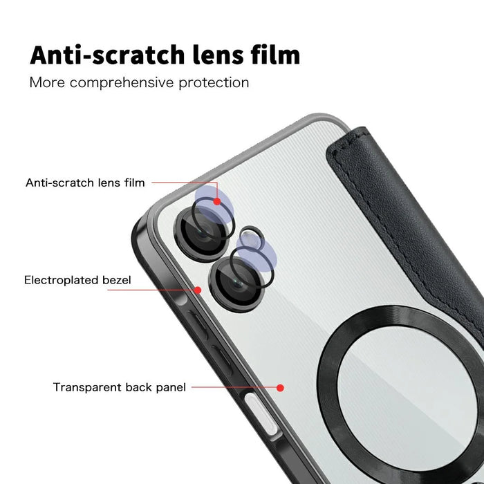 For Samsung Galaxy A06 4G Magnetic Case RFID Blocking Leather Phone Cover - Black - 6