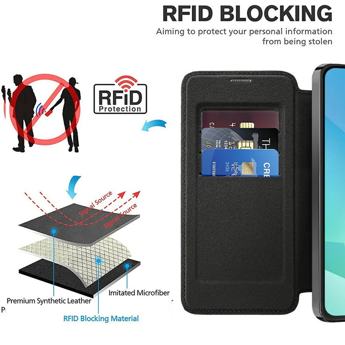 For Samsung Galaxy A16 4G / 5G Magnetic Case RFID Blocking Leather Phone Cover - Black - 3