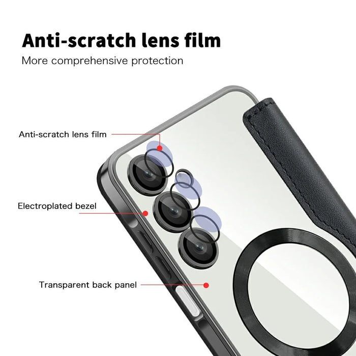 For Samsung Galaxy A16 4G / 5G Magnetic Case RFID Blocking Leather Phone Cover - Black - 6