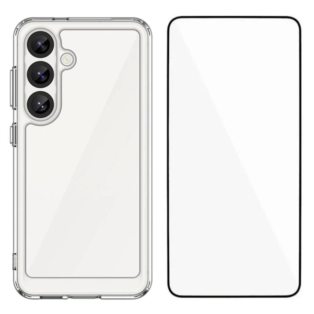 WANLONFENG MF Series for Samsung Galaxy S25 Case TPU+Acrylic Clear Phone Cover with Tempered Glass Film - 1