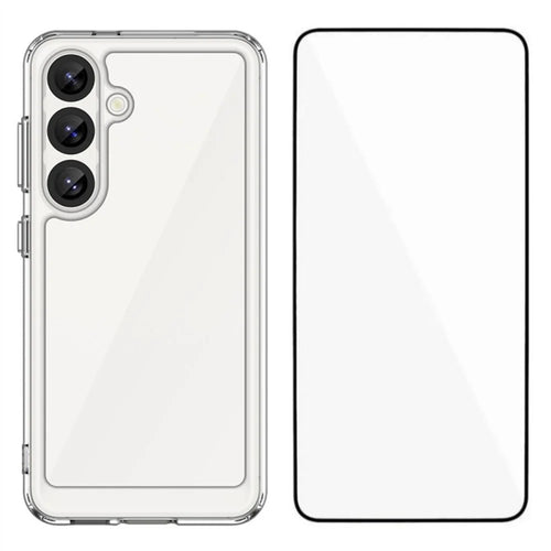 WANLONFENG MF Series for Samsung Galaxy S25 Case TPU+Acrylic Clear Phone Cover with Tempered Glass Film - 1