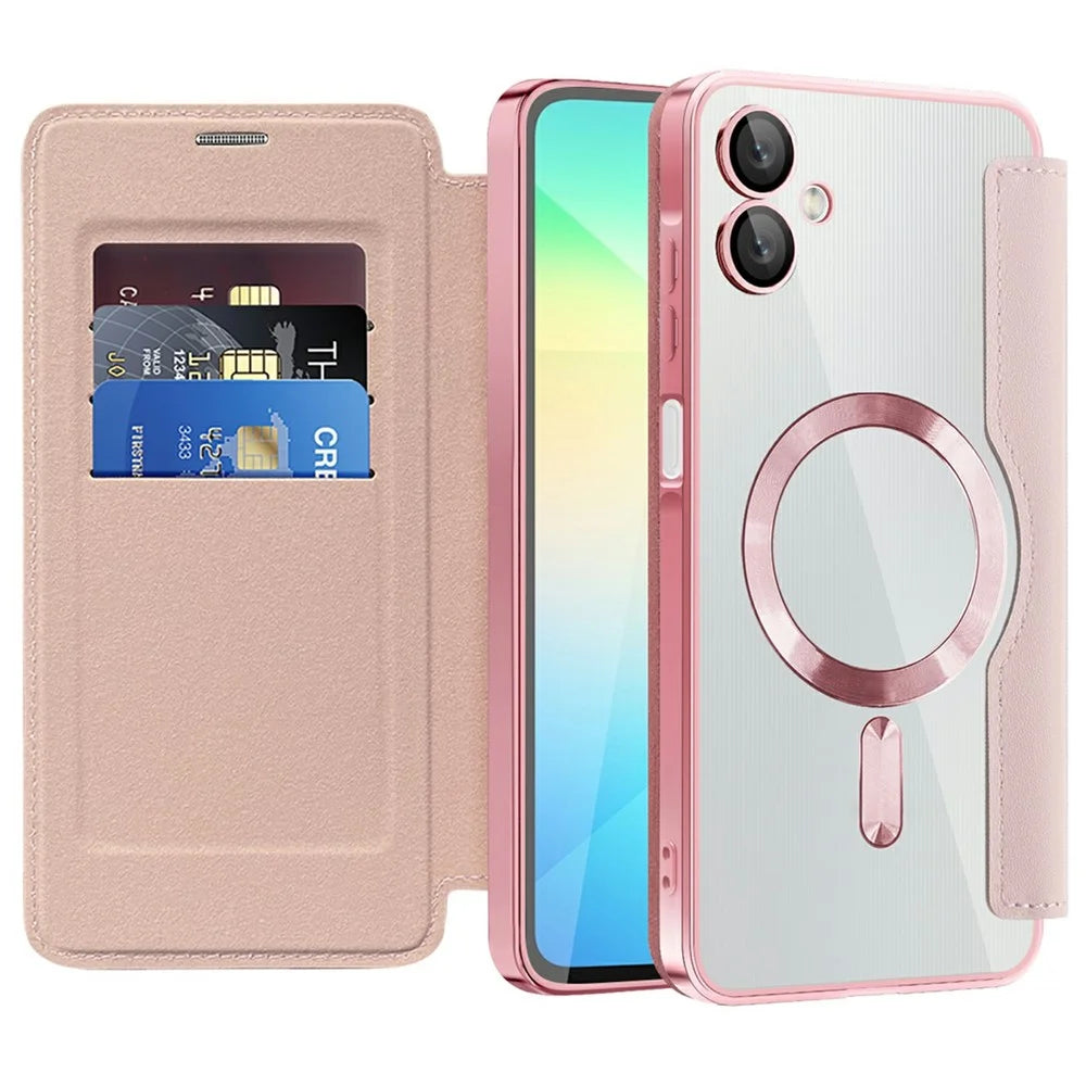 For Samsung Galaxy A06 4G Magnetic Case Rhombus PU Leather Phone Cover - Pink - 2