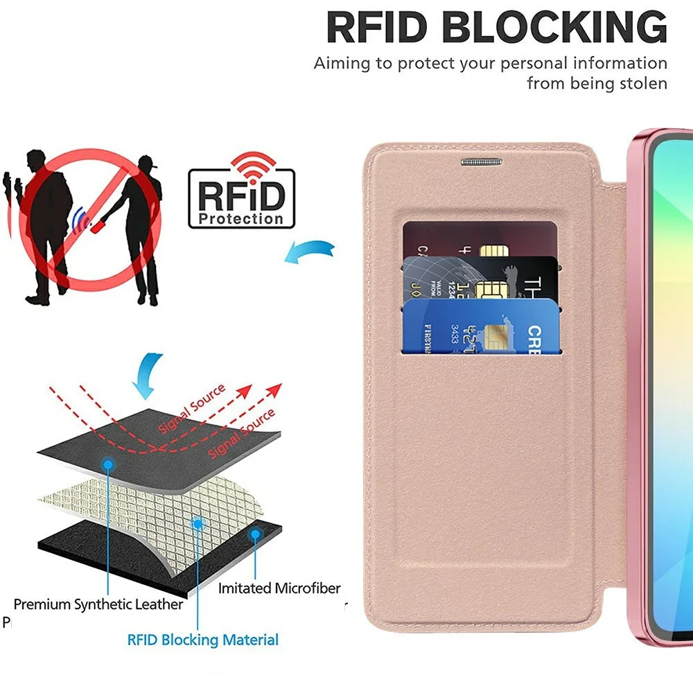 For Samsung Galaxy A06 4G Magnetic Case Rhombus PU Leather Phone Cover - Pink - 3