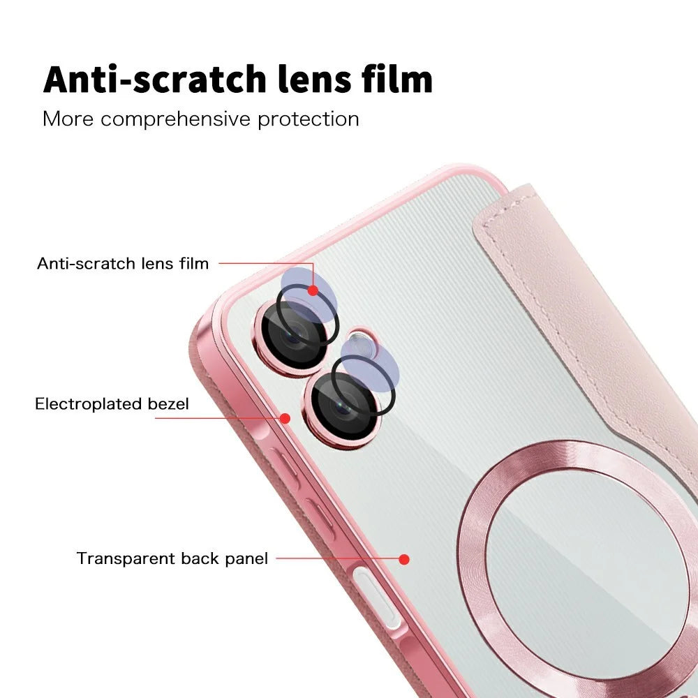 For Samsung Galaxy A06 4G Magnetic Case Rhombus PU Leather Phone Cover - Pink - 6