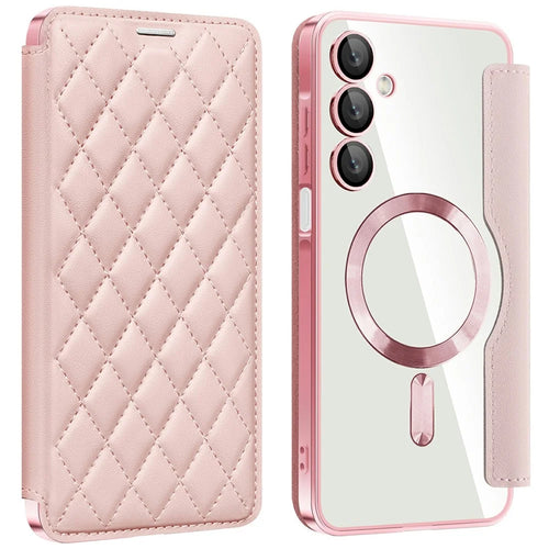 For Samsung Galaxy A16 4G / 5G Magnetic Case Rhombus PU Leather Phone Cover - Pink - 1