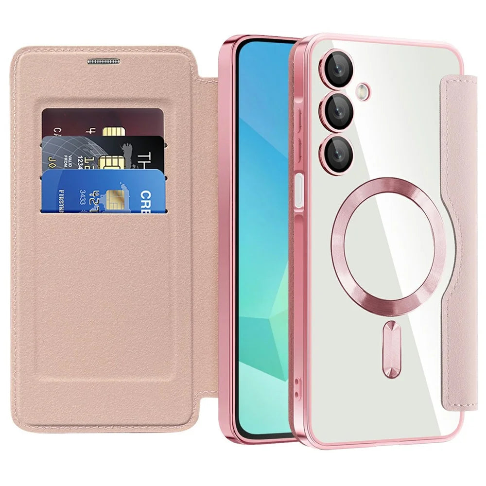 For Samsung Galaxy A16 4G / 5G Magnetic Case Rhombus PU Leather Phone Cover - Pink - 2
