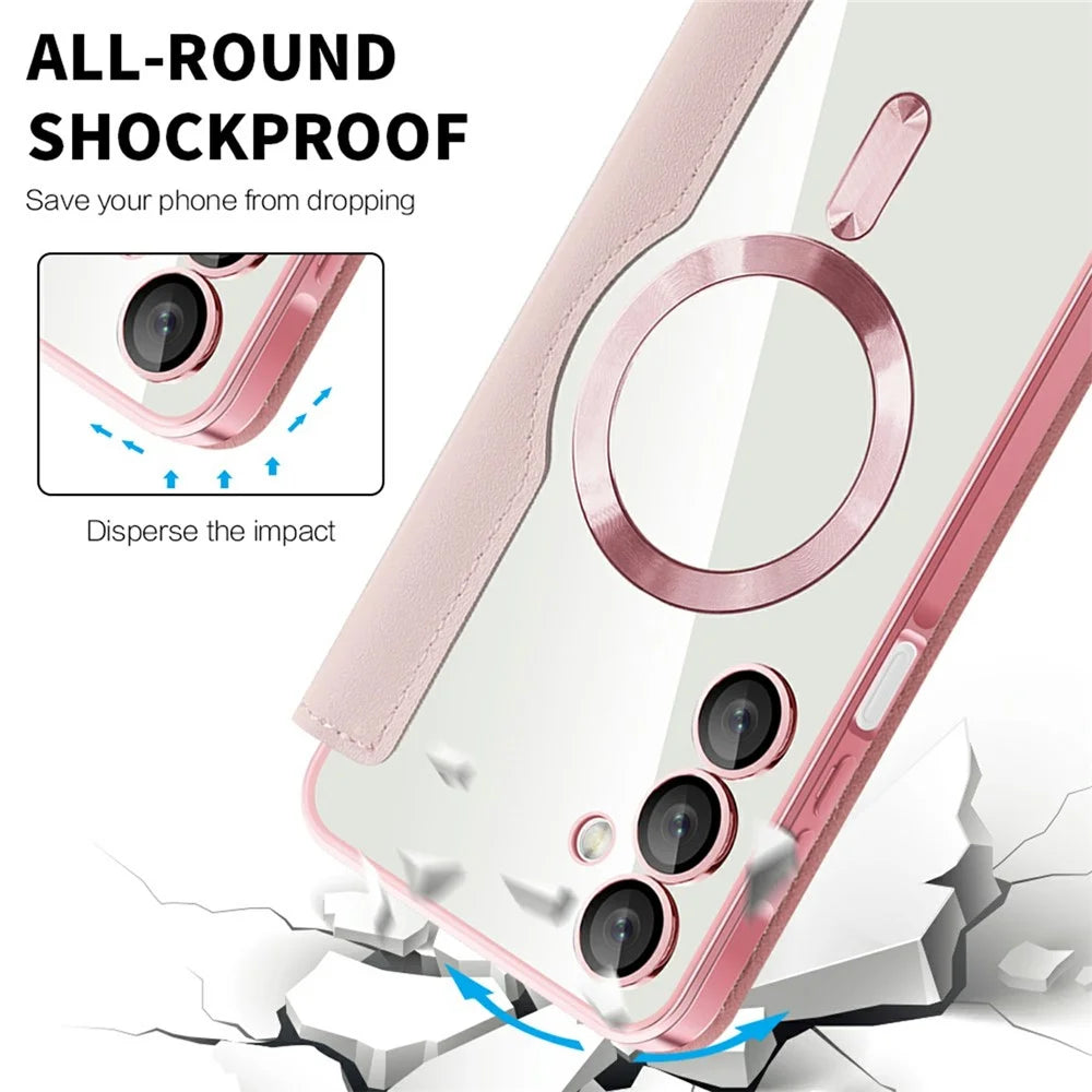For Samsung Galaxy A16 4G / 5G Magnetic Case Rhombus PU Leather Phone Cover - Pink - 5