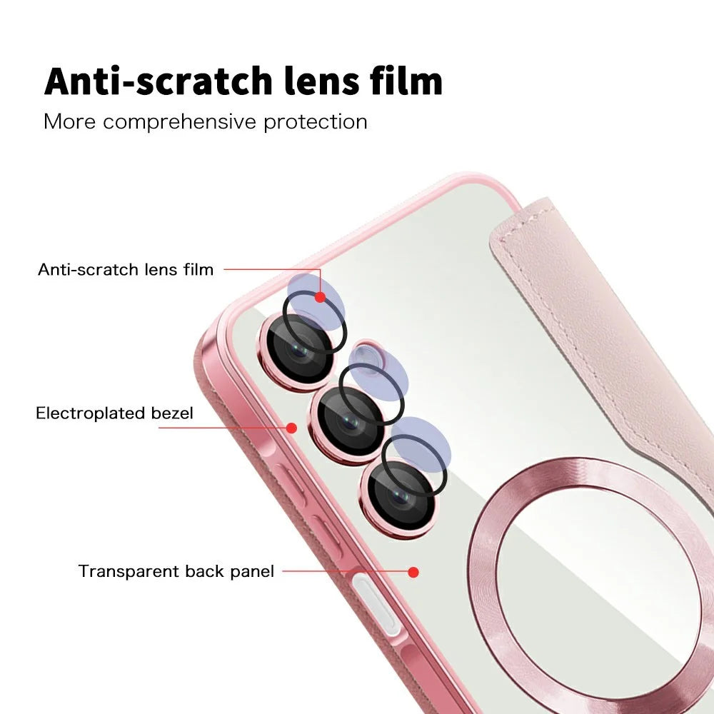 For Samsung Galaxy A16 4G / 5G Magnetic Case Rhombus PU Leather Phone Cover - Pink - 6
