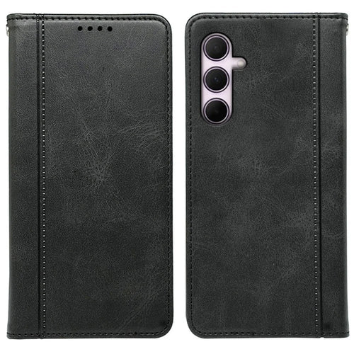 For Samsung Galaxy S25+ Case Hidden Magnetic Closure Calf Texture Leather Phone Cover - Black - 1