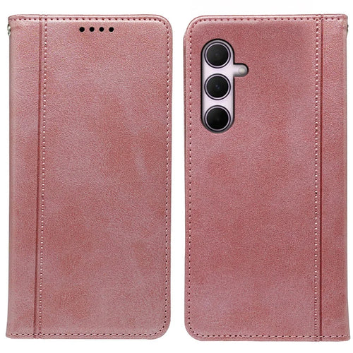 For Samsung Galaxy A16 5G  /  4G Case Hidden Magnetic Closure Calf Texture Leather Phone Cover - Rose Gold - 1