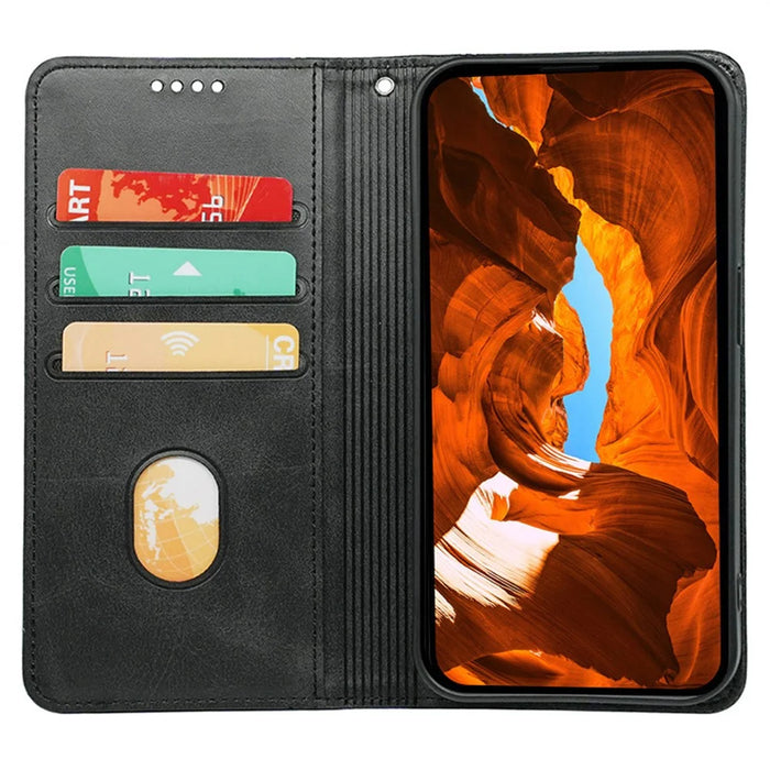 For iPhone 14 Case Hidden Magnetic Closure Calf Texture Leather Phone Cover - Black - 2