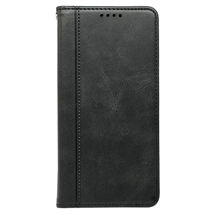 For iPhone 14 Case Hidden Magnetic Closure Calf Texture Leather Phone Cover - Black - 5