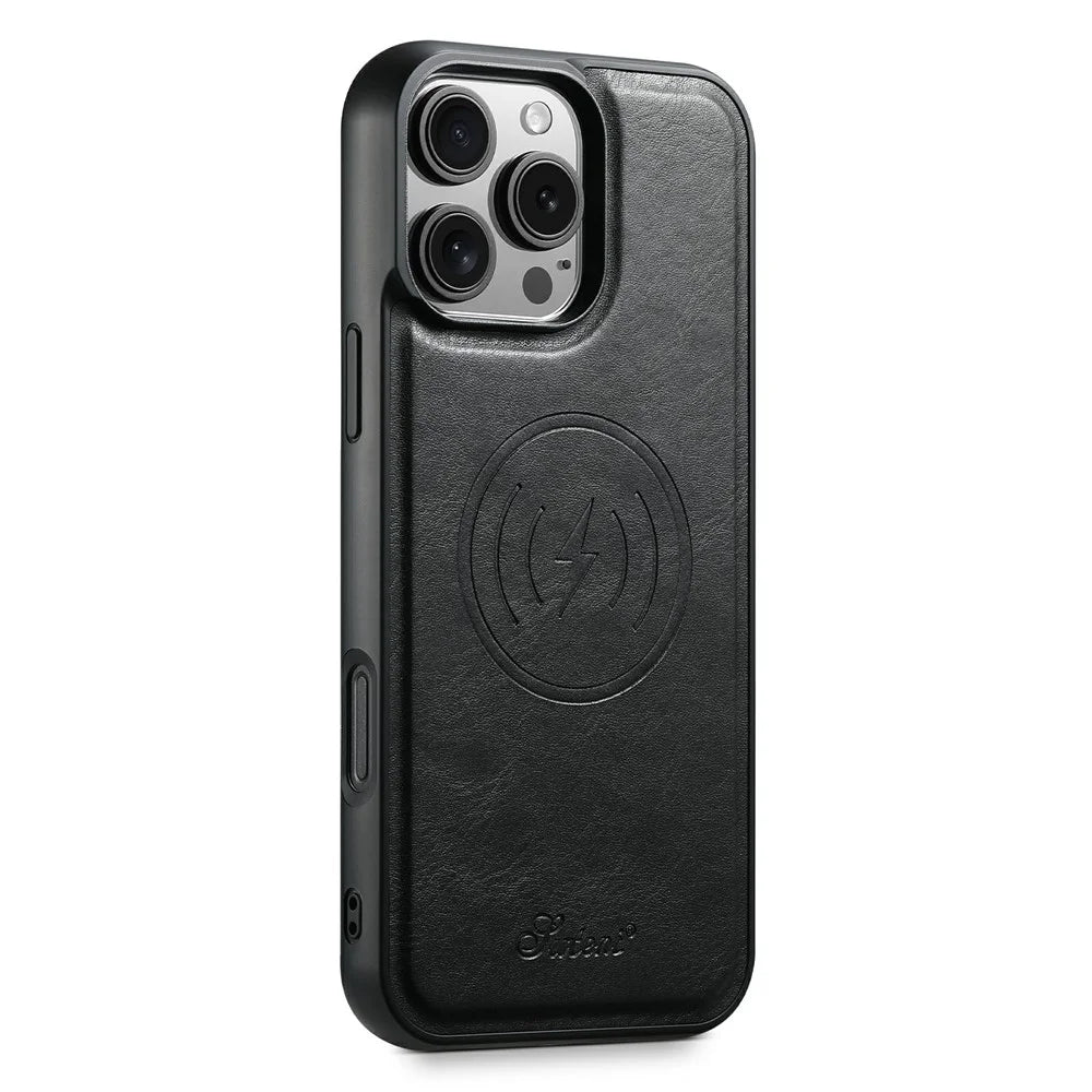 SUTENI H19 For iPhone 16 Pro Max Magnetic Case Waxy Texture Card Slots Leather Back Phone Cover - Black - 3