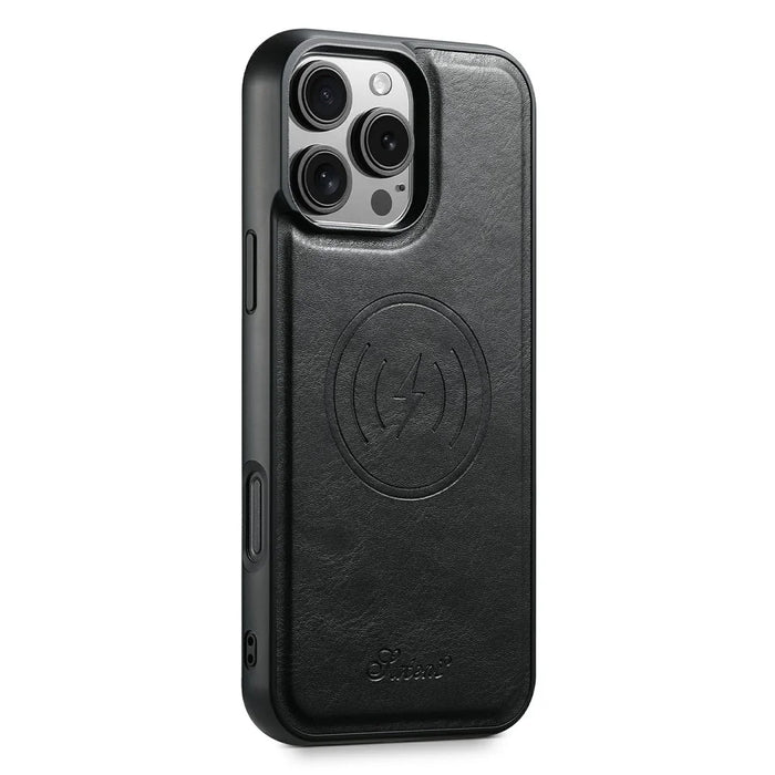 SUTENI H19 For iPhone 16 Pro Max Magnetic Case Waxy Texture Card Slots Leather Back Phone Cover - Black - 3