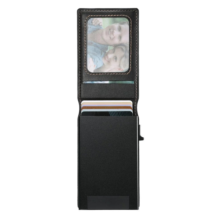 SUTENI H19 For iPhone 16 Pro Max Magnetic Case Waxy Texture Card Slots Leather Back Phone Cover - Black - 4