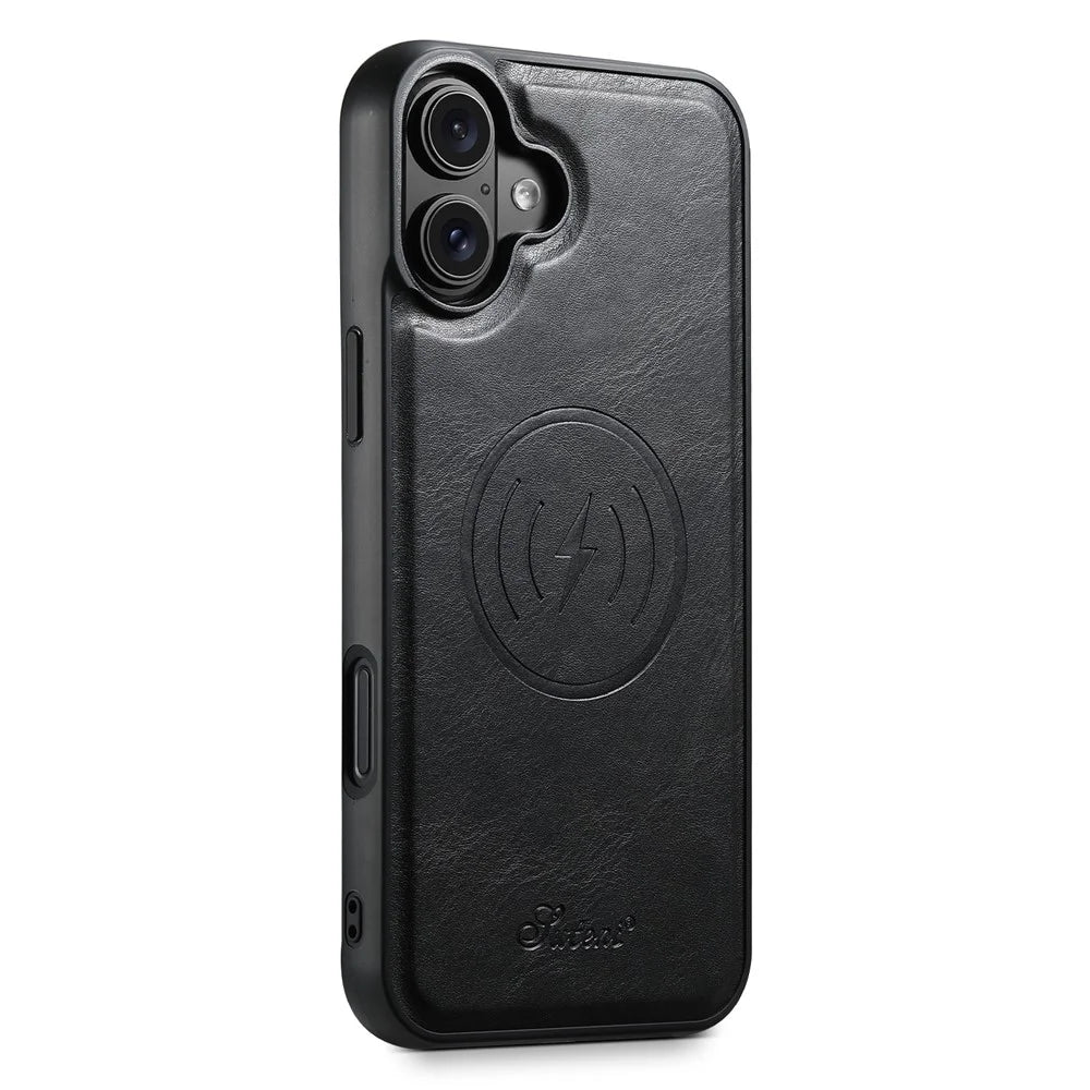 SUTENI H19 For iPhone 16 Plus Magnetic Case Waxy Texture Card Slots Leather Back Phone Cover - Black - 3