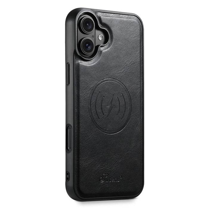 SUTENI H19 For iPhone 16 Magnetic Case Waxy Texture Card Slots Leather Back Phone Cover - Black - 3