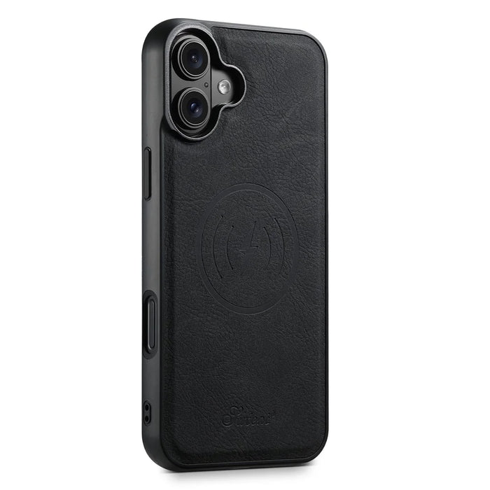 SUTENI H19 For iPhone 16 Plus Magnetic Case Card Holder Kickstand Litchi Texture Leather Back Cover - Black - 3