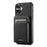 SUTENI H19 For iPhone 16 Magnetic Case Card Holder Kickstand Litchi Texture Leather Back Cover - Black - 2