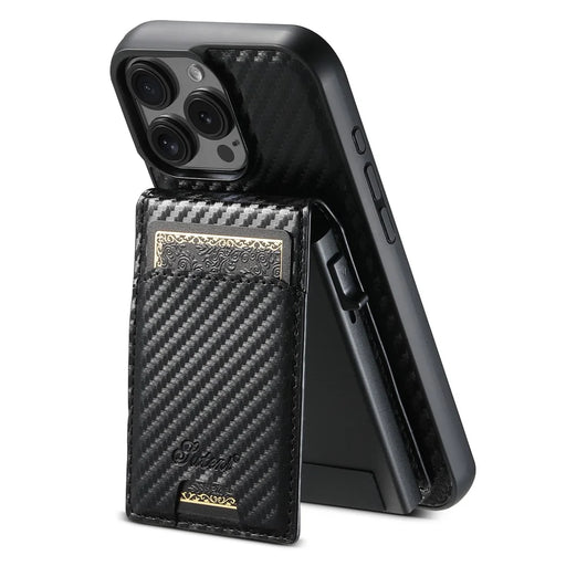 SUTENI H19 For iPhone 16 Pro Max Magnetic Case Carbon Fiber Texture Leather Back Cover with Card Bag - 1