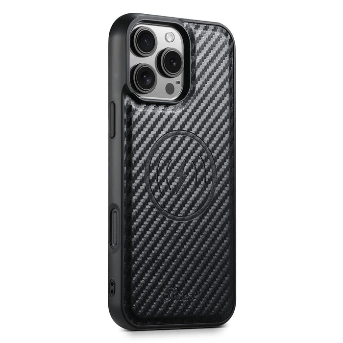 SUTENI H19 For iPhone 16 Pro Max Magnetic Case Carbon Fiber Texture Leather Back Cover with Card Bag - 3