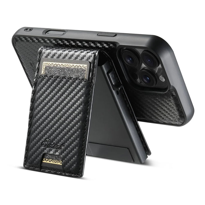 SUTENI H19 For iPhone 16 Pro Max Magnetic Case Carbon Fiber Texture Leather Back Cover with Card Bag - 5