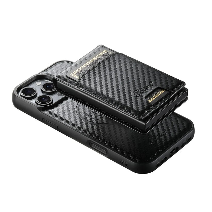 SUTENI H19 For iPhone 16 Pro Max Magnetic Case Carbon Fiber Texture Leather Back Cover with Card Bag - 6