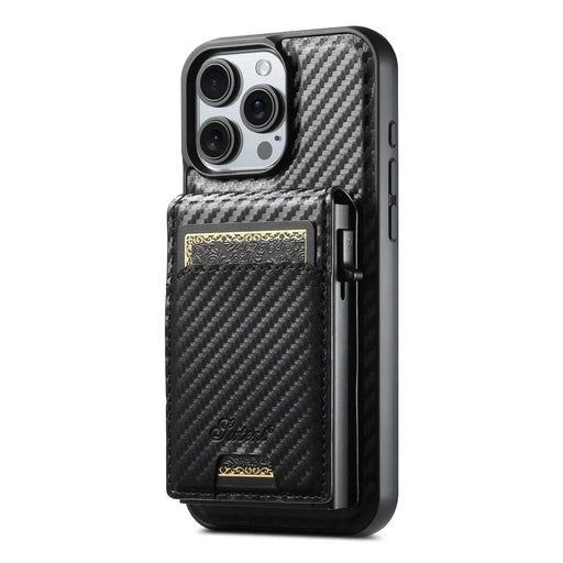 SUTENI H19 For iPhone 16 Pro Magnetic Case Carbon Fiber Texture Leather Back Cover with Card Bag - 2