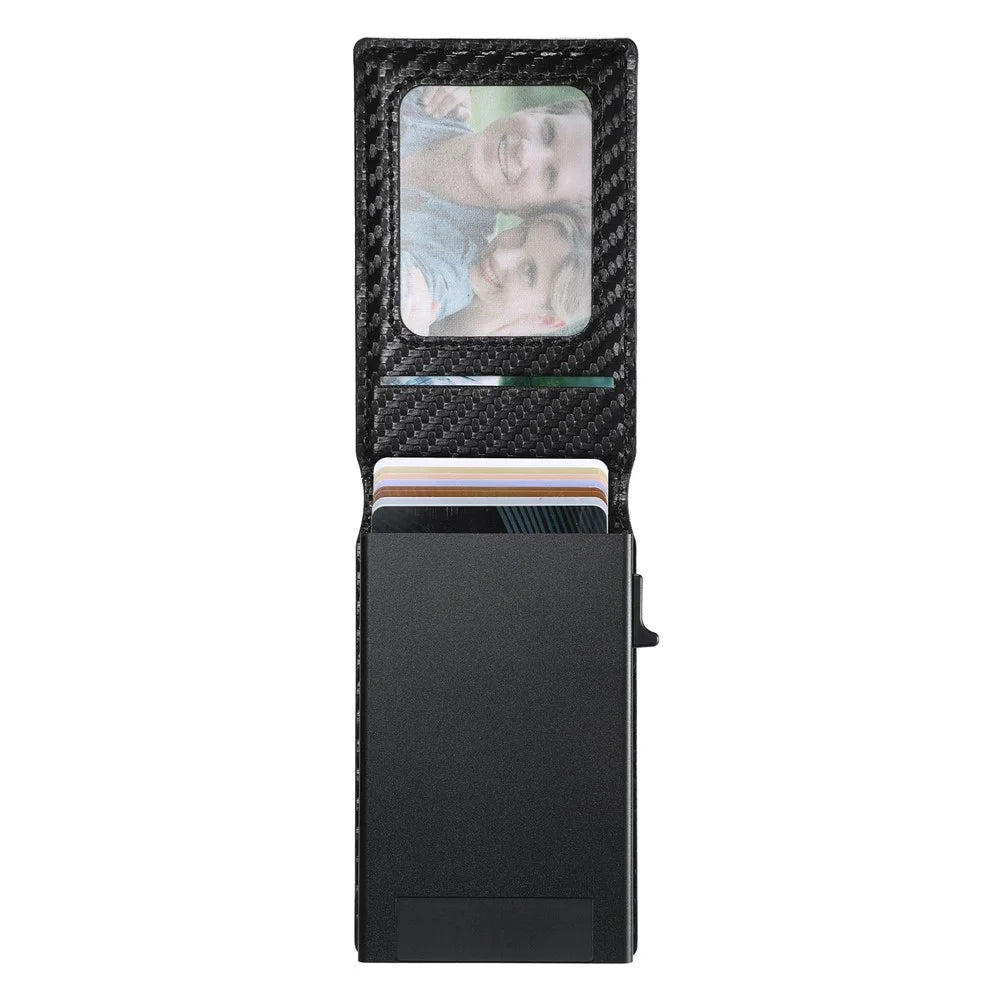 SUTENI H19 For iPhone 16 Pro Magnetic Case Carbon Fiber Texture Leather Back Cover with Card Bag - 4