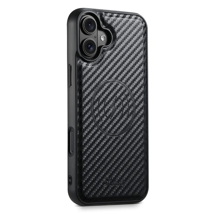 SUTENI H19 For iPhone 16 Plus Magnetic Case Carbon Fiber Texture Leather Back Cover with Card Bag - 3