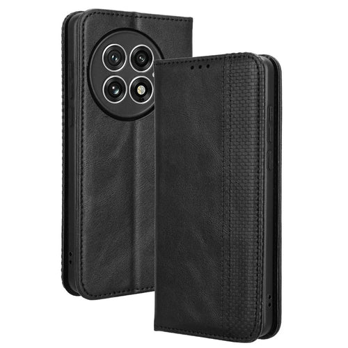 For OnePlus 13 Leather Case Wallet Stand Retro Texture Phone Cover - Black - 1