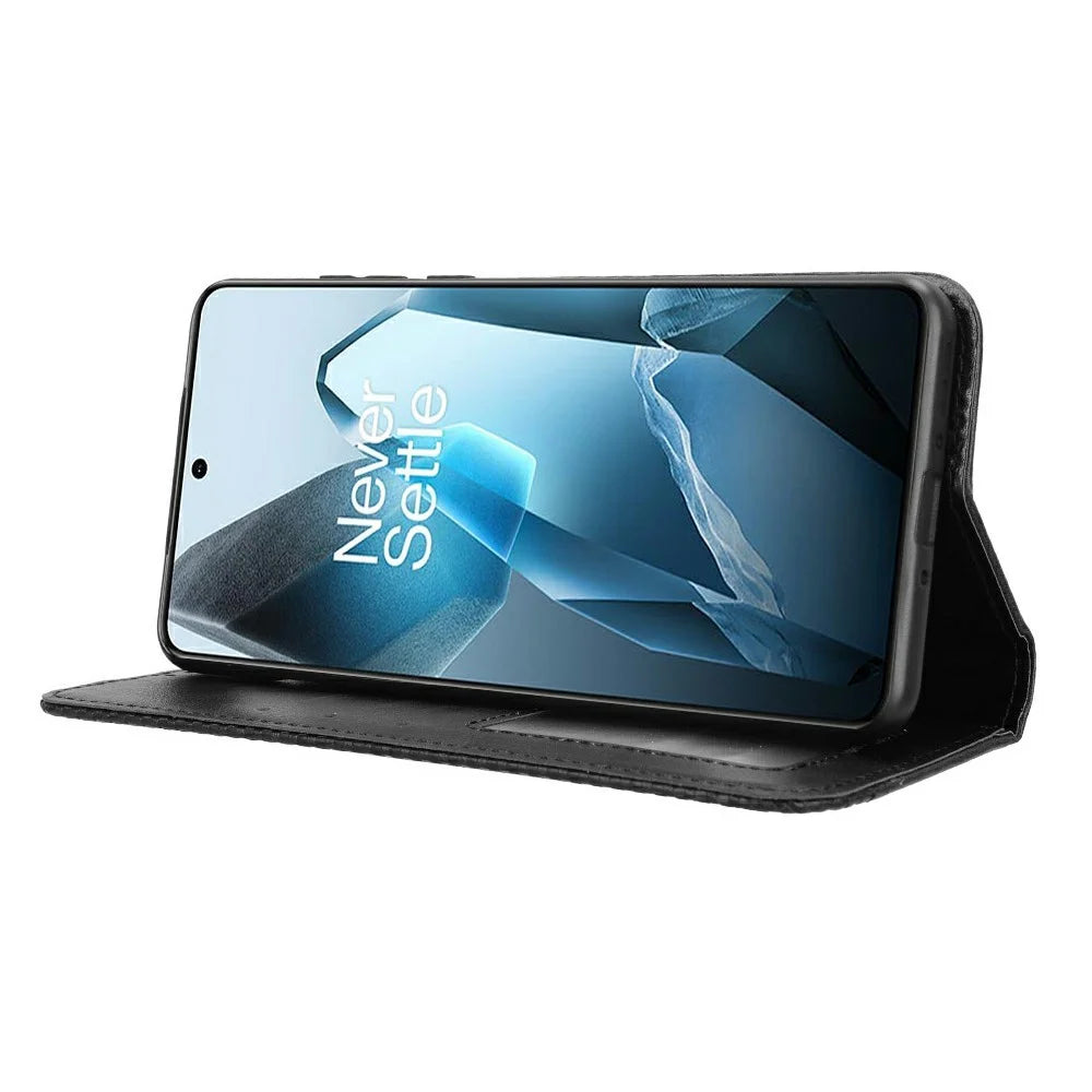 For OnePlus 13 Leather Case Wallet Stand Retro Texture Phone Cover - Black - 3
