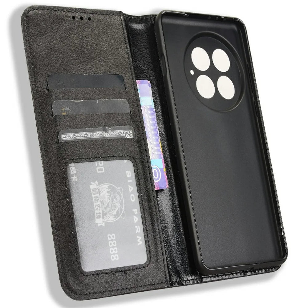 For OnePlus 13 Leather Case Wallet Stand Retro Texture Phone Cover - Black - 4