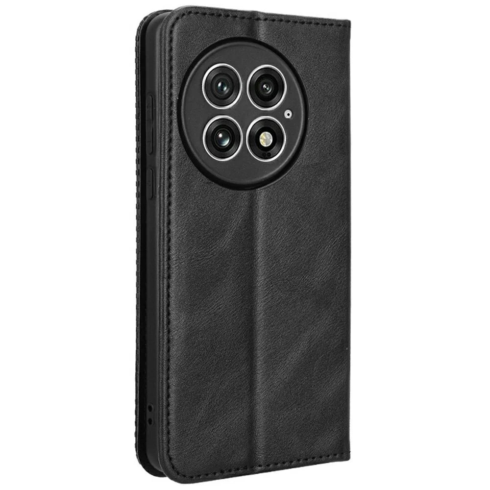 For OnePlus 13 Leather Case Wallet Stand Retro Texture Phone Cover - Black - 7