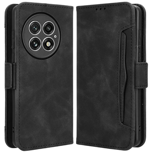 For OnePlus 13 Leather Case Phone Wallet Cover with Multiple Card Slots - Black - 1