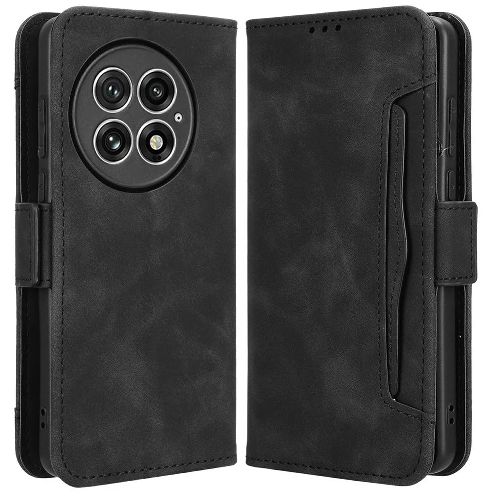 For OnePlus 13 Leather Case Phone Wallet Cover with Multiple Card Slots - Black - 1