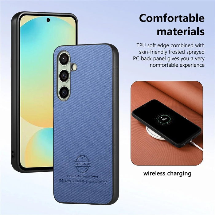 For Samsung Galaxy S24 FE Case Cloth Texture Leather+PC+TPU Anti-Drop Phone Cover - Blue - 5