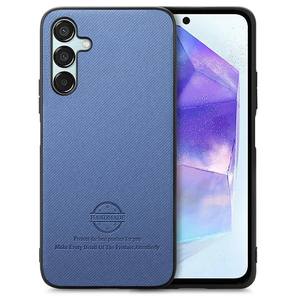 For Samsung Galaxy A15 4G / 5G Case Cloth Texture Leather+PC+TPU Anti-Drop Phone Cover - Blue - 1