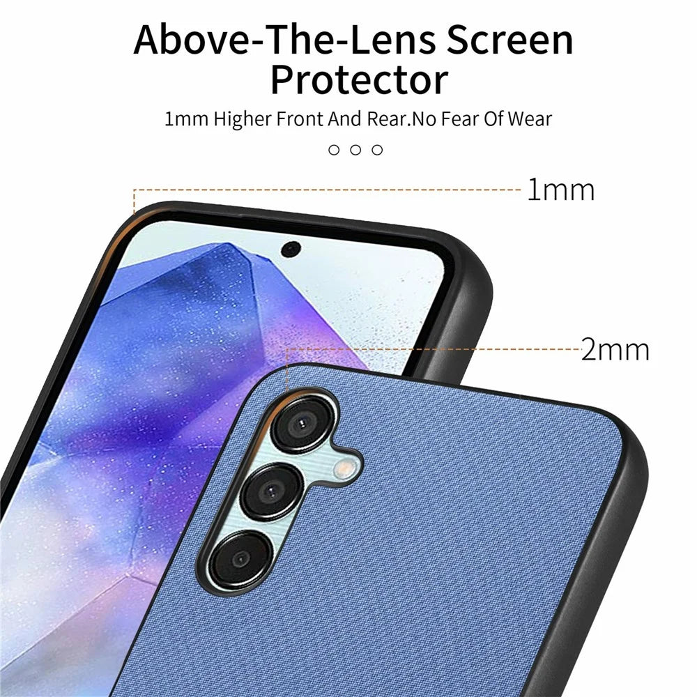 For Samsung Galaxy A15 4G / 5G Case Cloth Texture Leather+PC+TPU Anti-Drop Phone Cover - Blue - 3