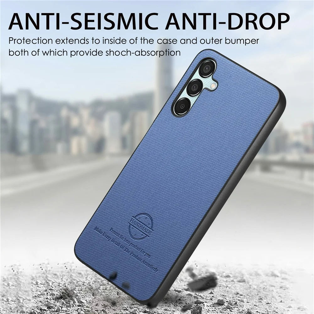 For Samsung Galaxy A15 4G / 5G Case Cloth Texture Leather+PC+TPU Anti-Drop Phone Cover - Blue - 5
