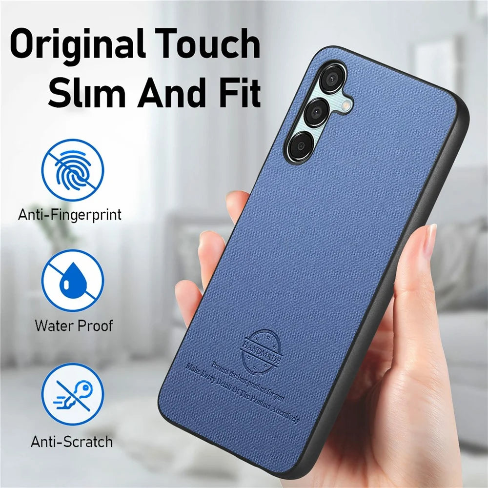 For Samsung Galaxy A15 4G / 5G Case Cloth Texture Leather+PC+TPU Anti-Drop Phone Cover - Blue - 6
